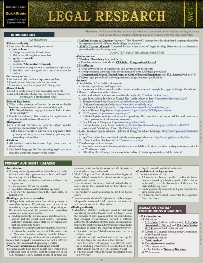 LEGAL RESEARCH;A QUICKSTUDY LAMINATED LAW REFERENCE